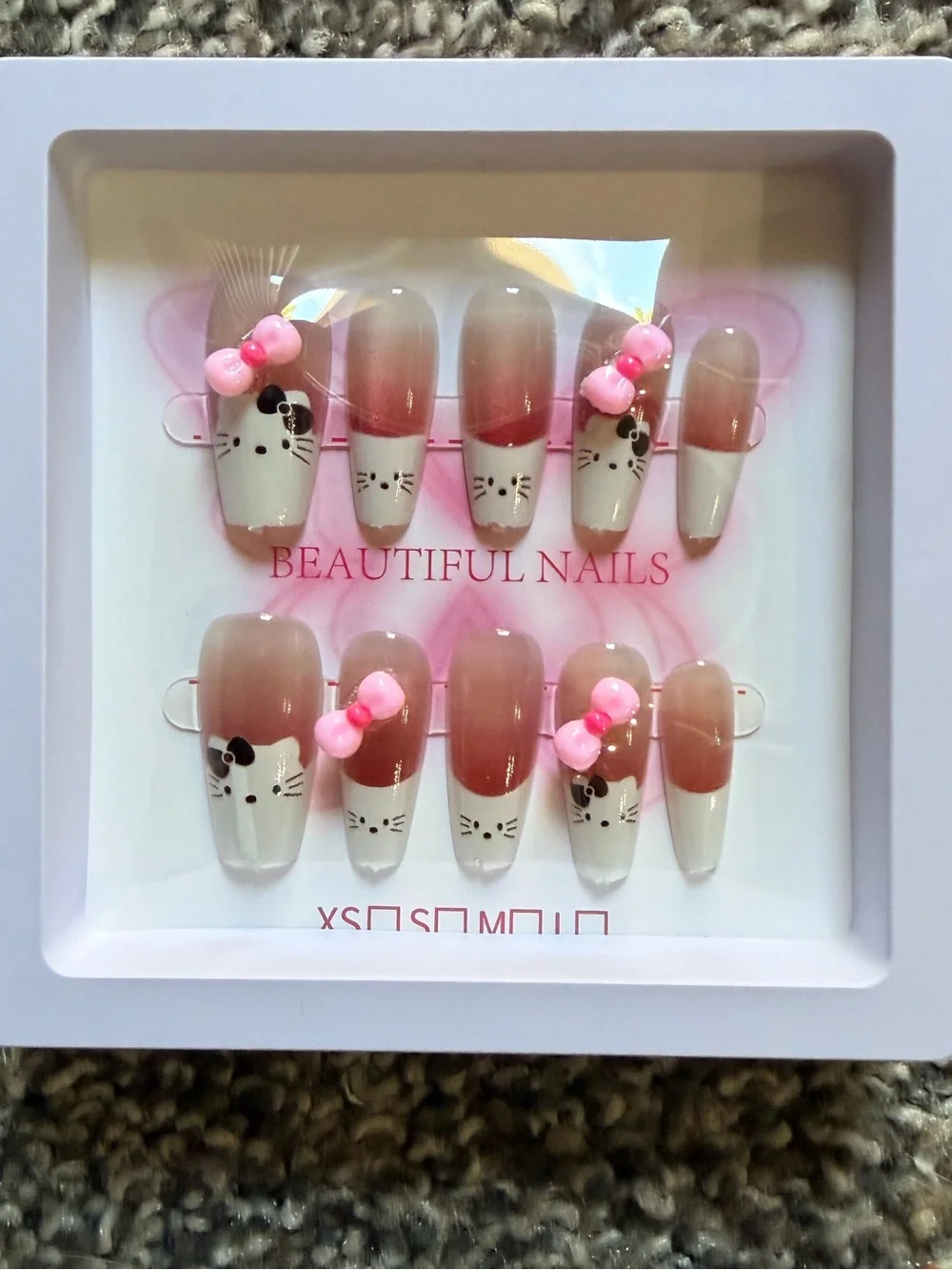 Pink Bow Cat Press-On Nail Set